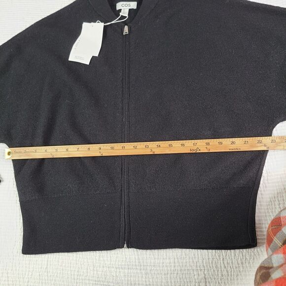 COS L Wool Black Large Full Zip Cardigan Office Career Business - Picture 7 of 12